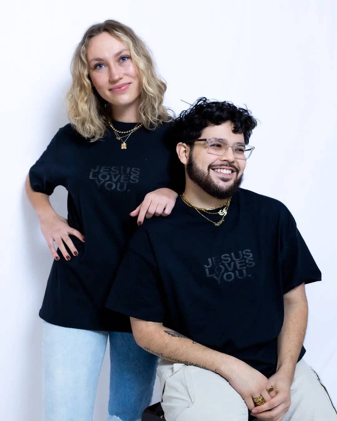 3-D Puff Print Black on Black Jesus Loves You