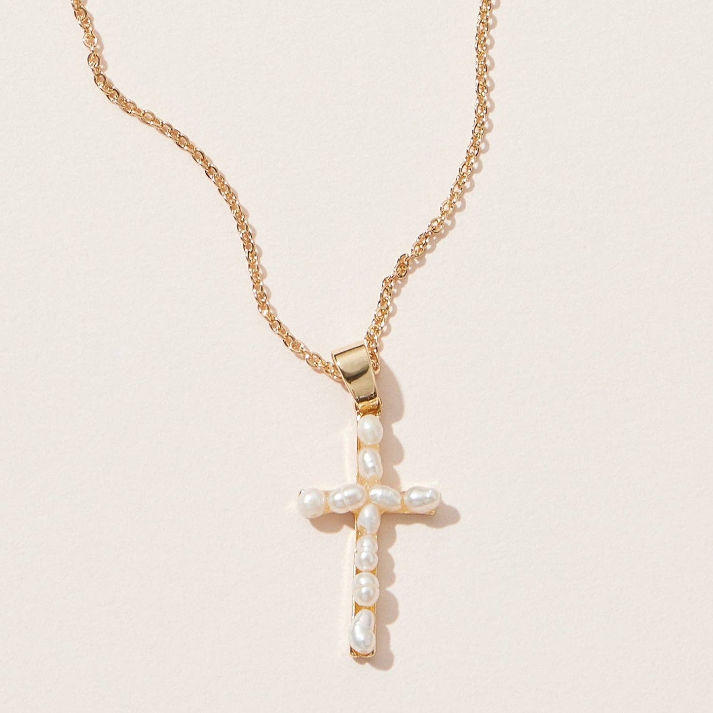 Gold Cross Pendant Necklace with Pearls