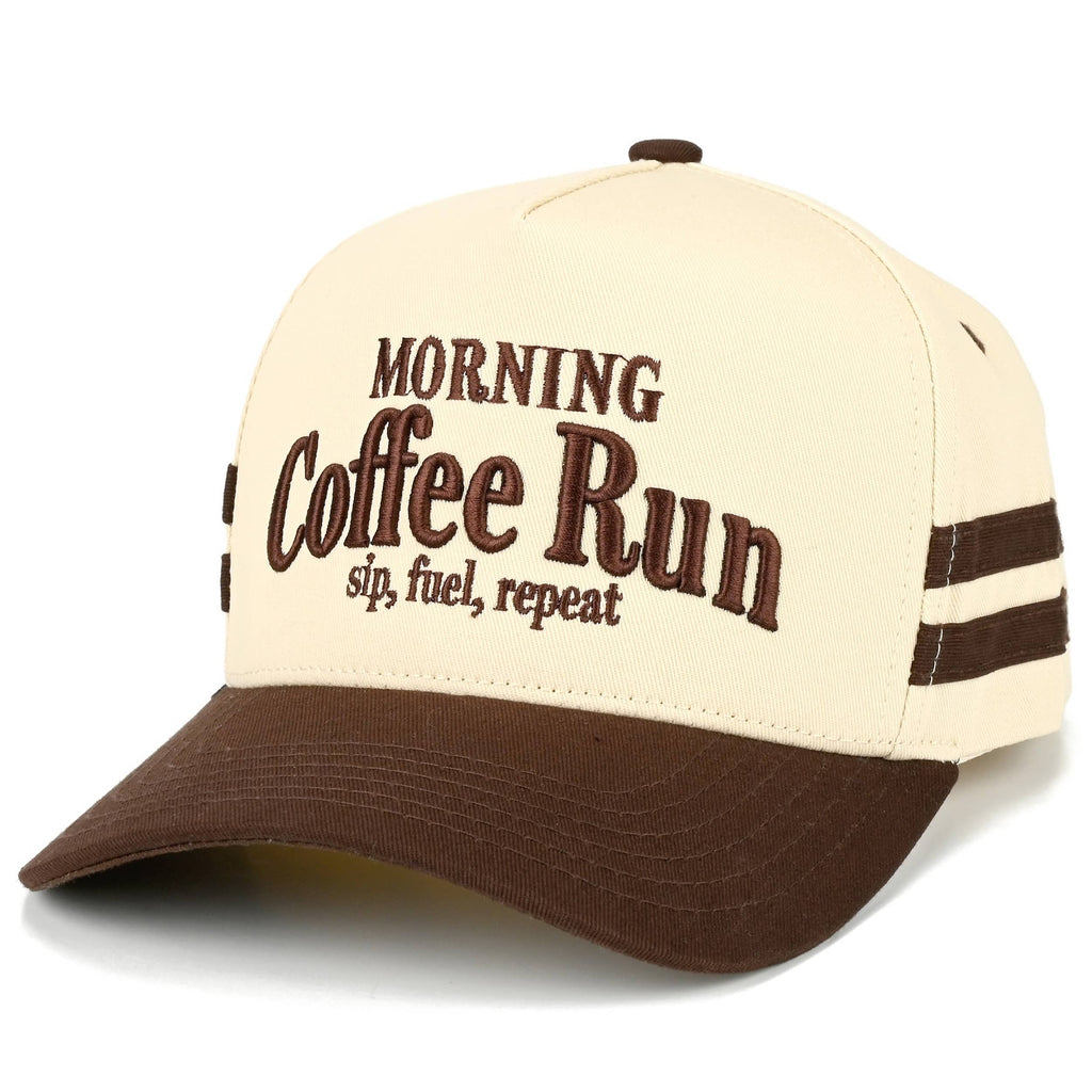 MORNING COFFEE RUN Letter Two Tone Trucker Hat