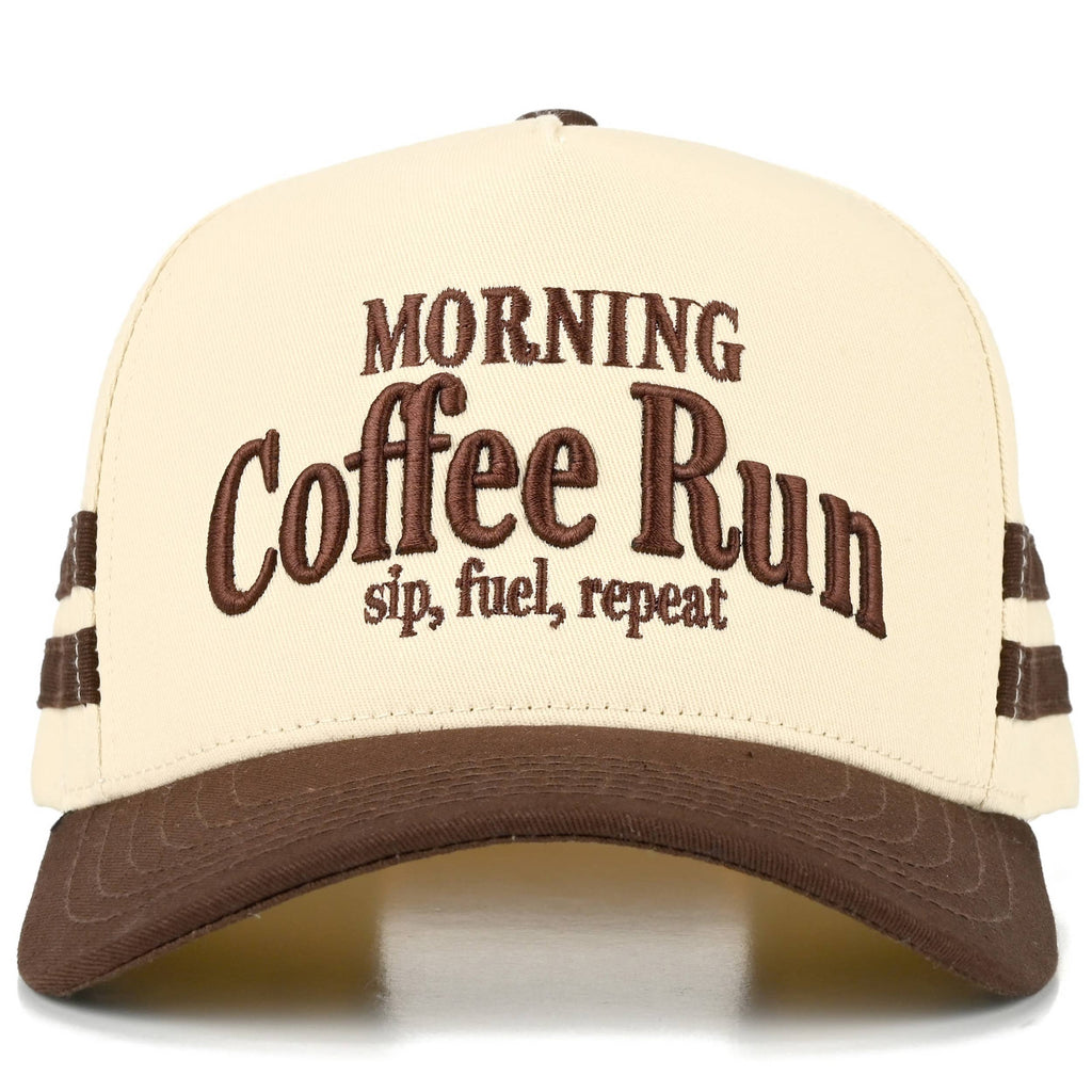 MORNING COFFEE RUN Letter Two Tone Trucker Hat