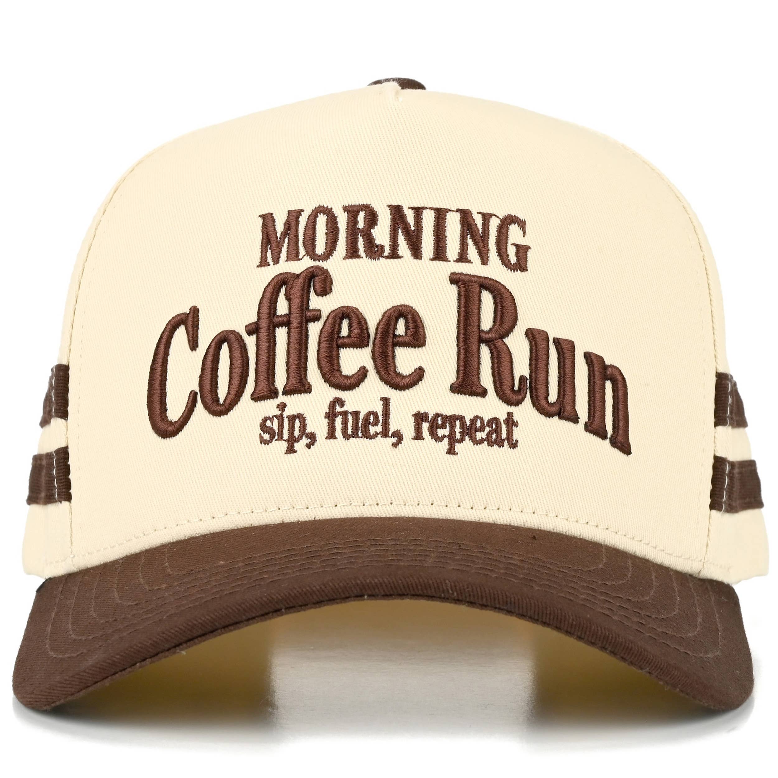 MORNING COFFEE RUN Letter Two Tone Trucker Hat