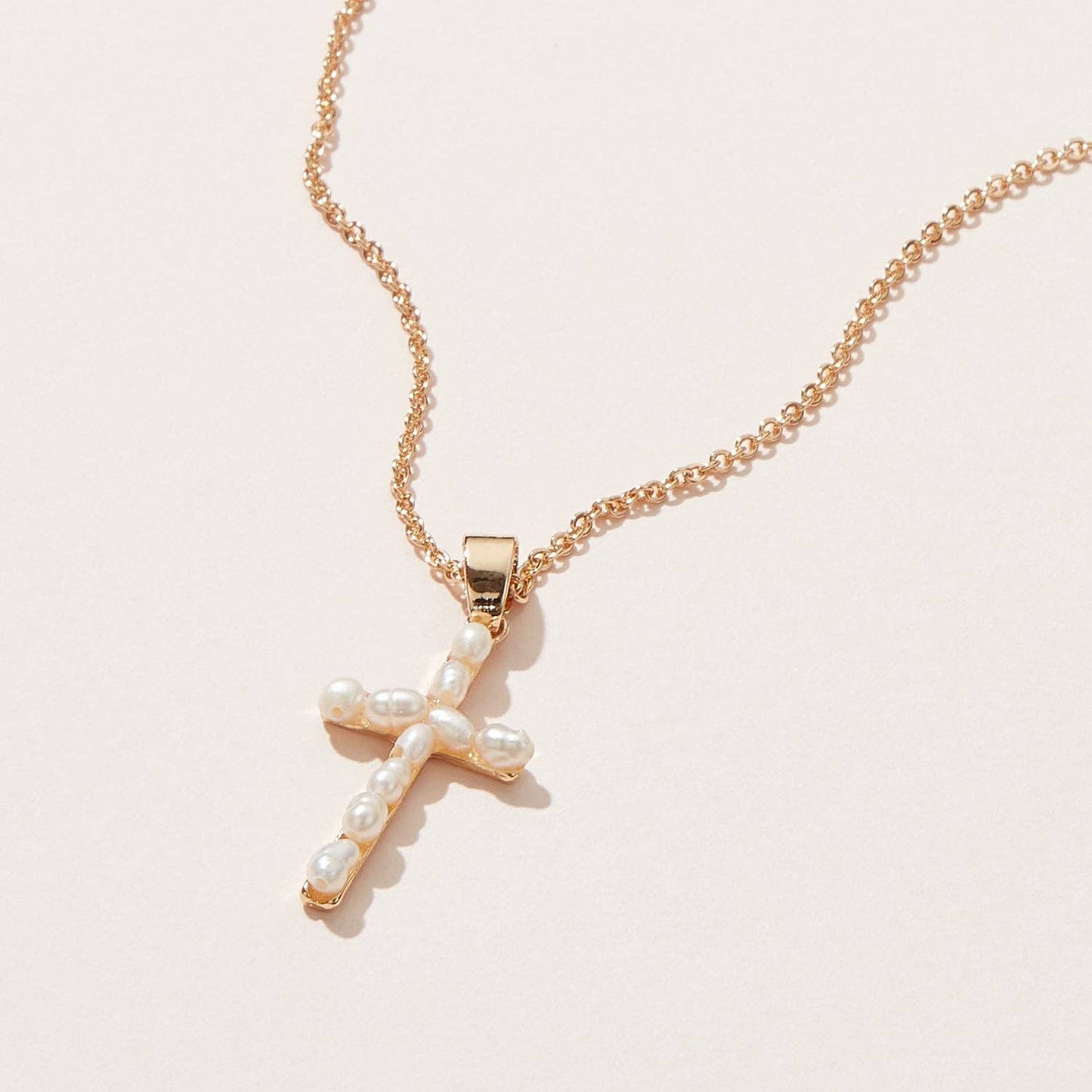 Gold Cross Pendant Necklace with Pearls