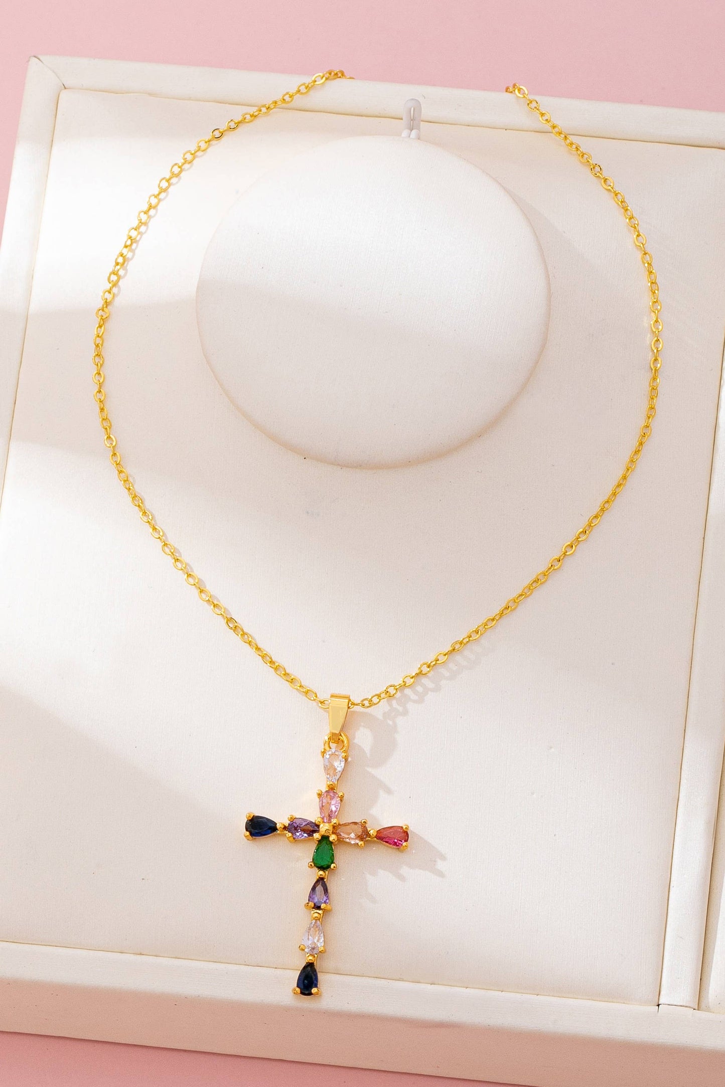 Rainbow  Crystal Cross Pendant Necklace |