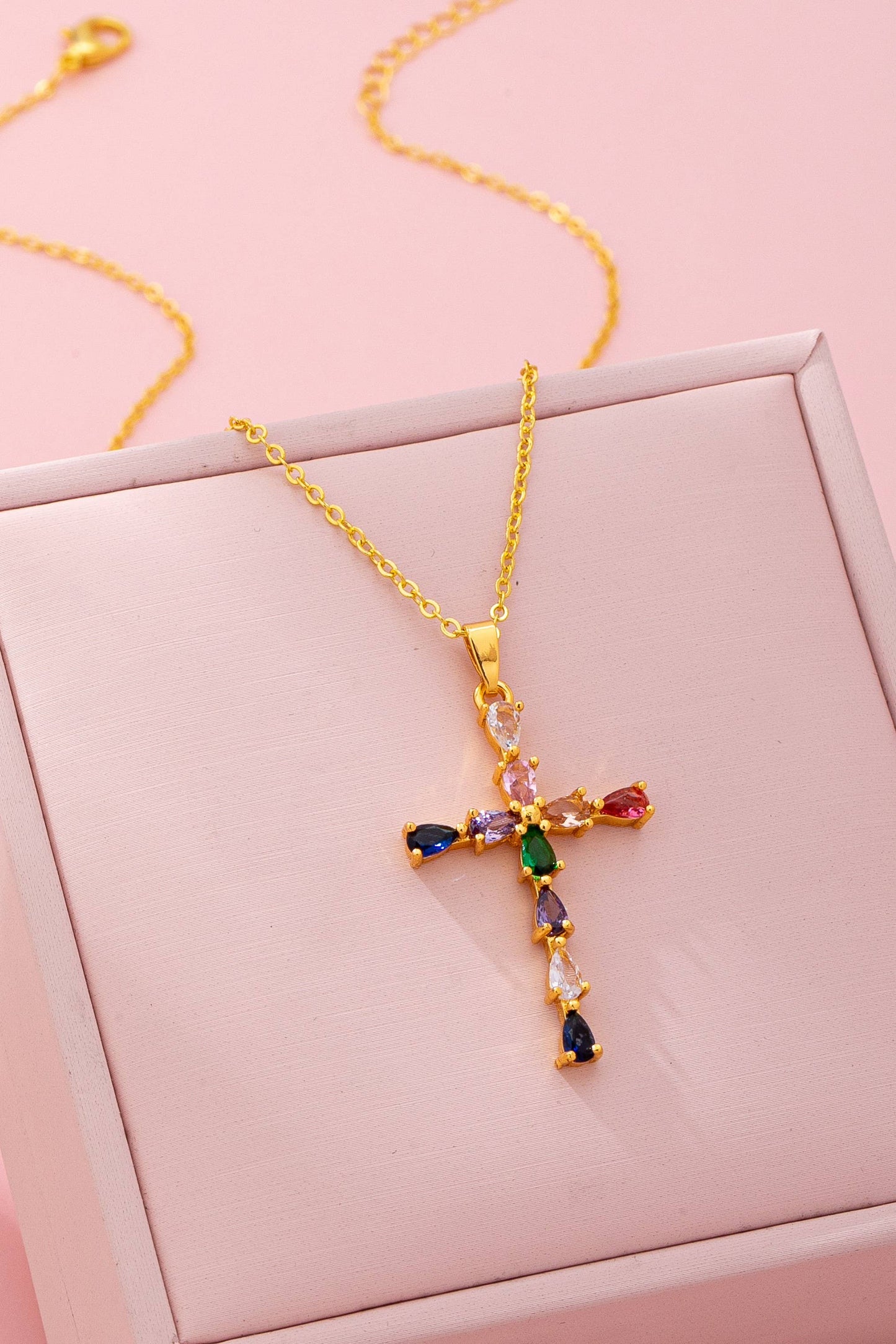 Rainbow  Crystal Cross Pendant Necklace |