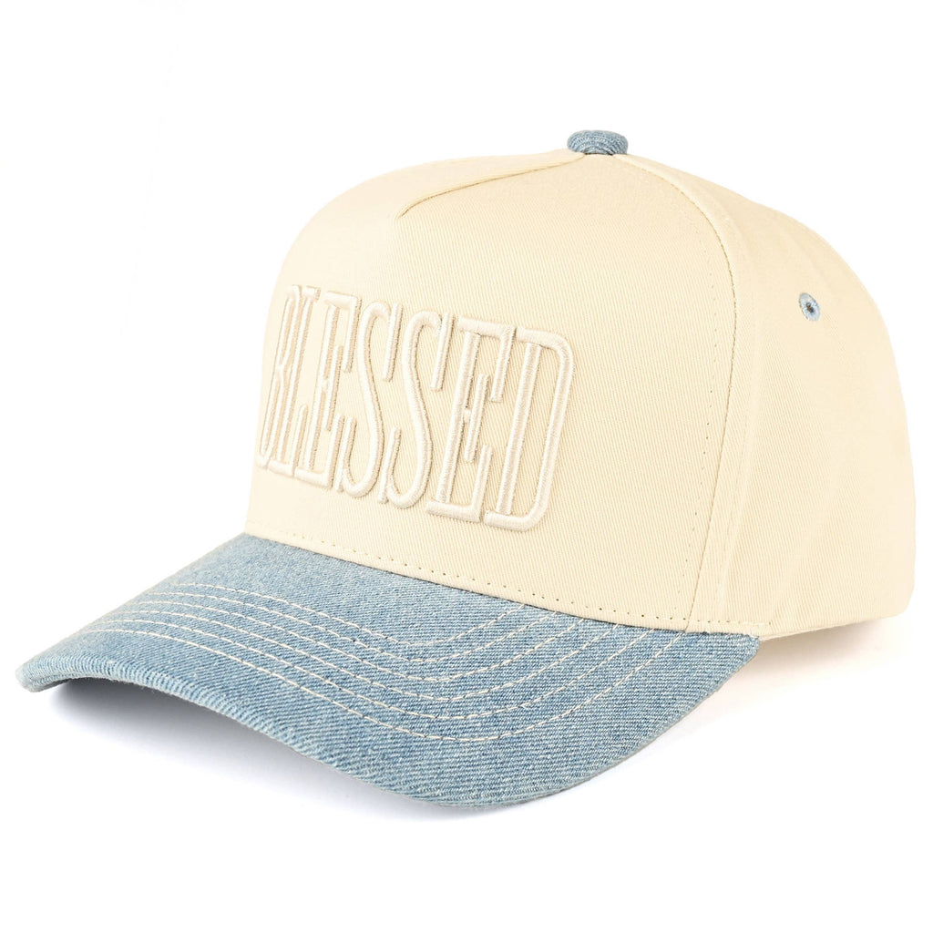 BLESSED Letter Embroidered Two Tone Trucker Hat Cap