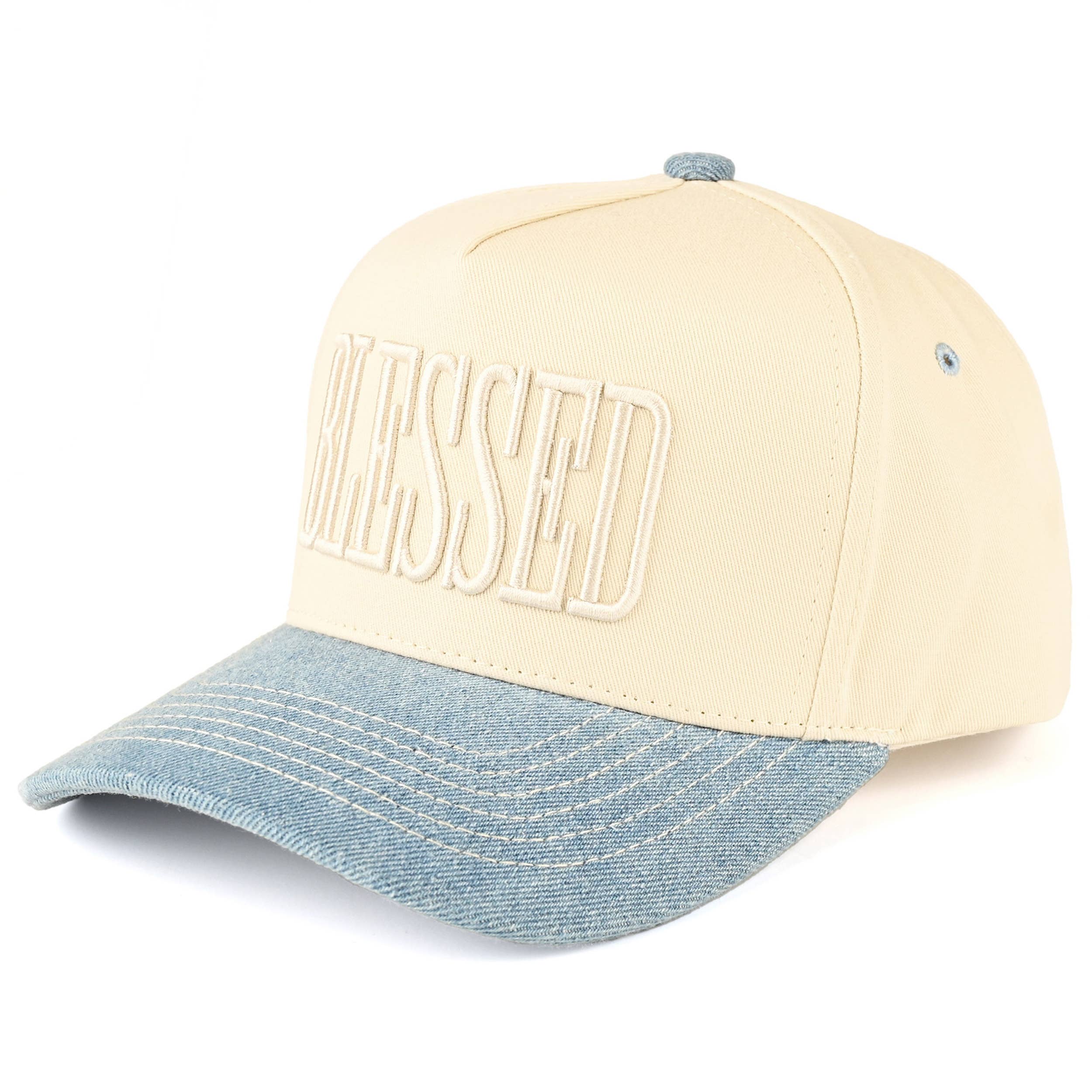 BLESSED Letter Embroidered Two Tone Trucker Hat Cap