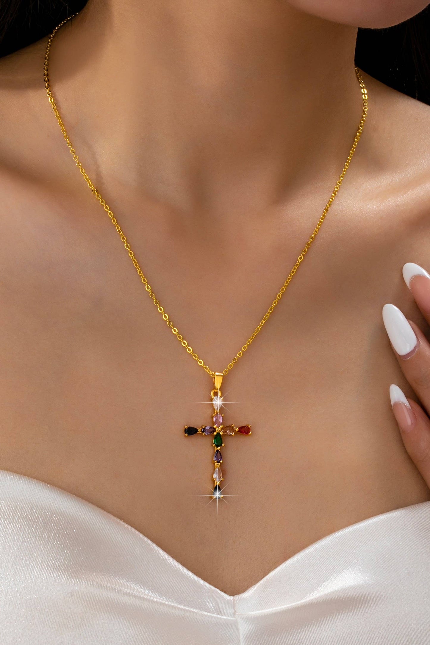 Rainbow  Crystal Cross Pendant Necklace |