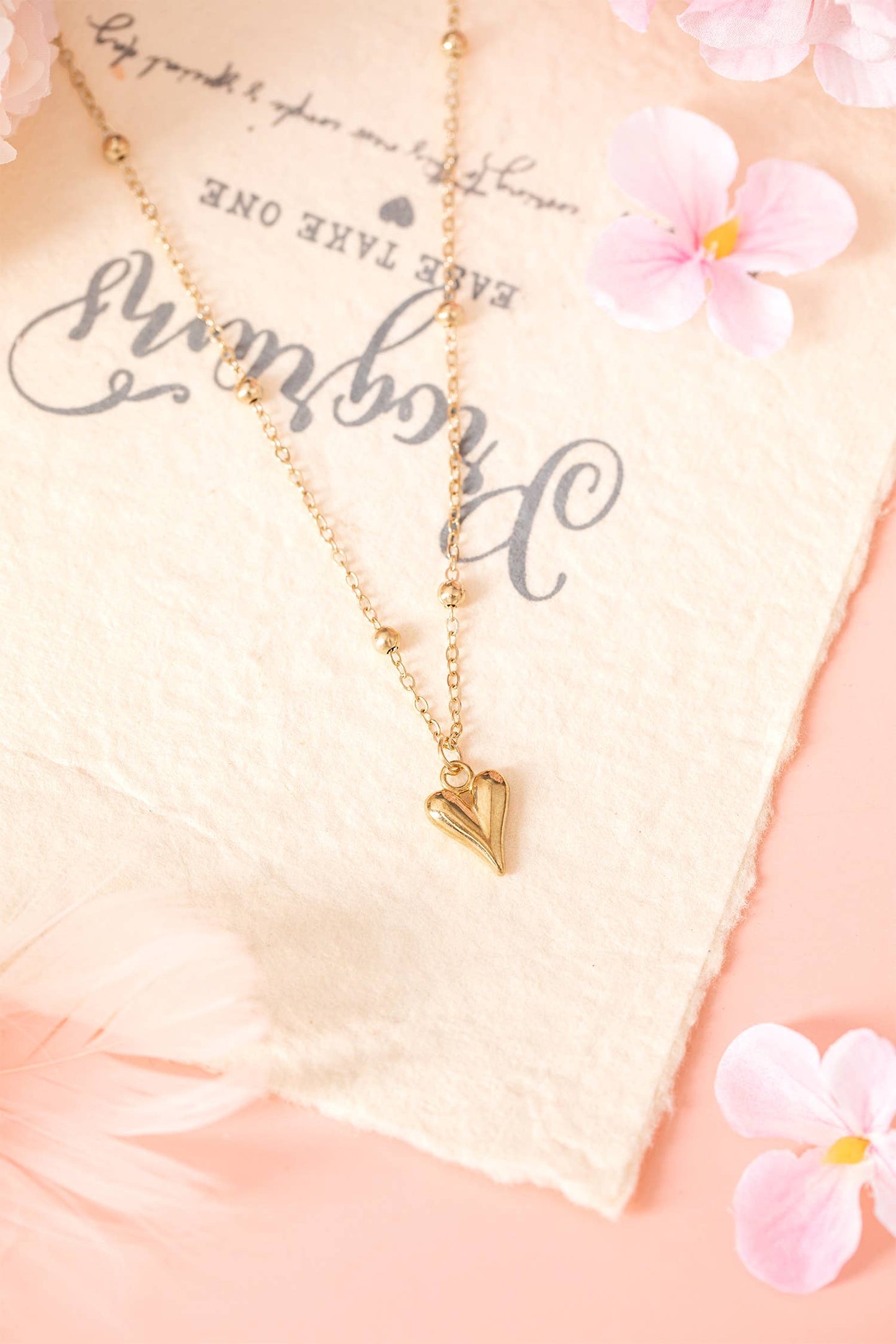 Valentines Gold Plated Alloy Puffed Heart Necklace