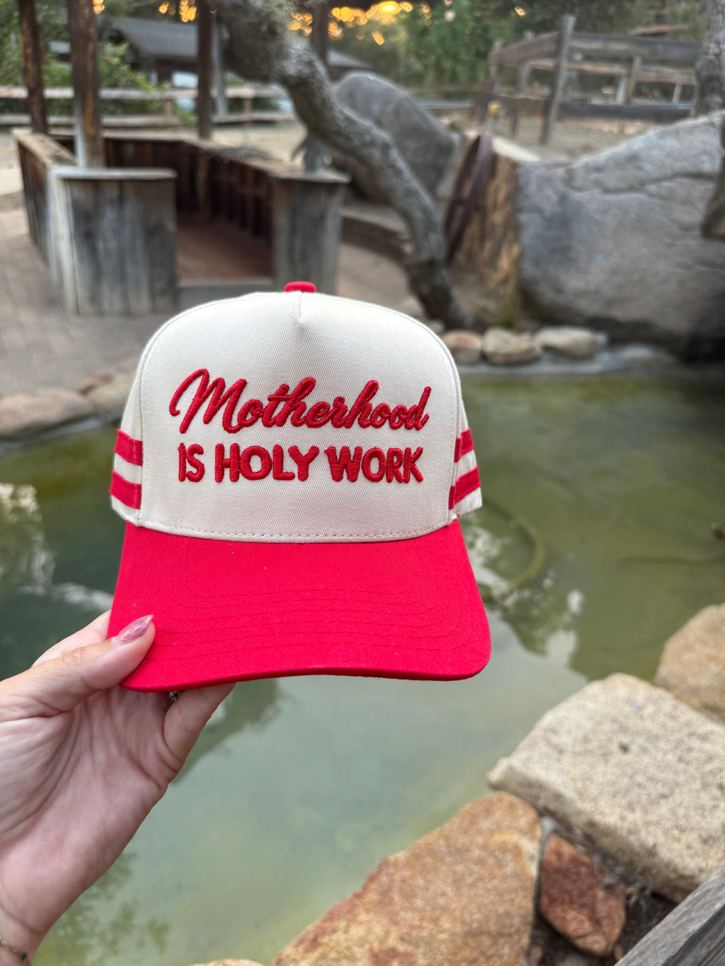 Motherhood is holy work- Two Bold Stripes Side Two Tone Trucker Hat