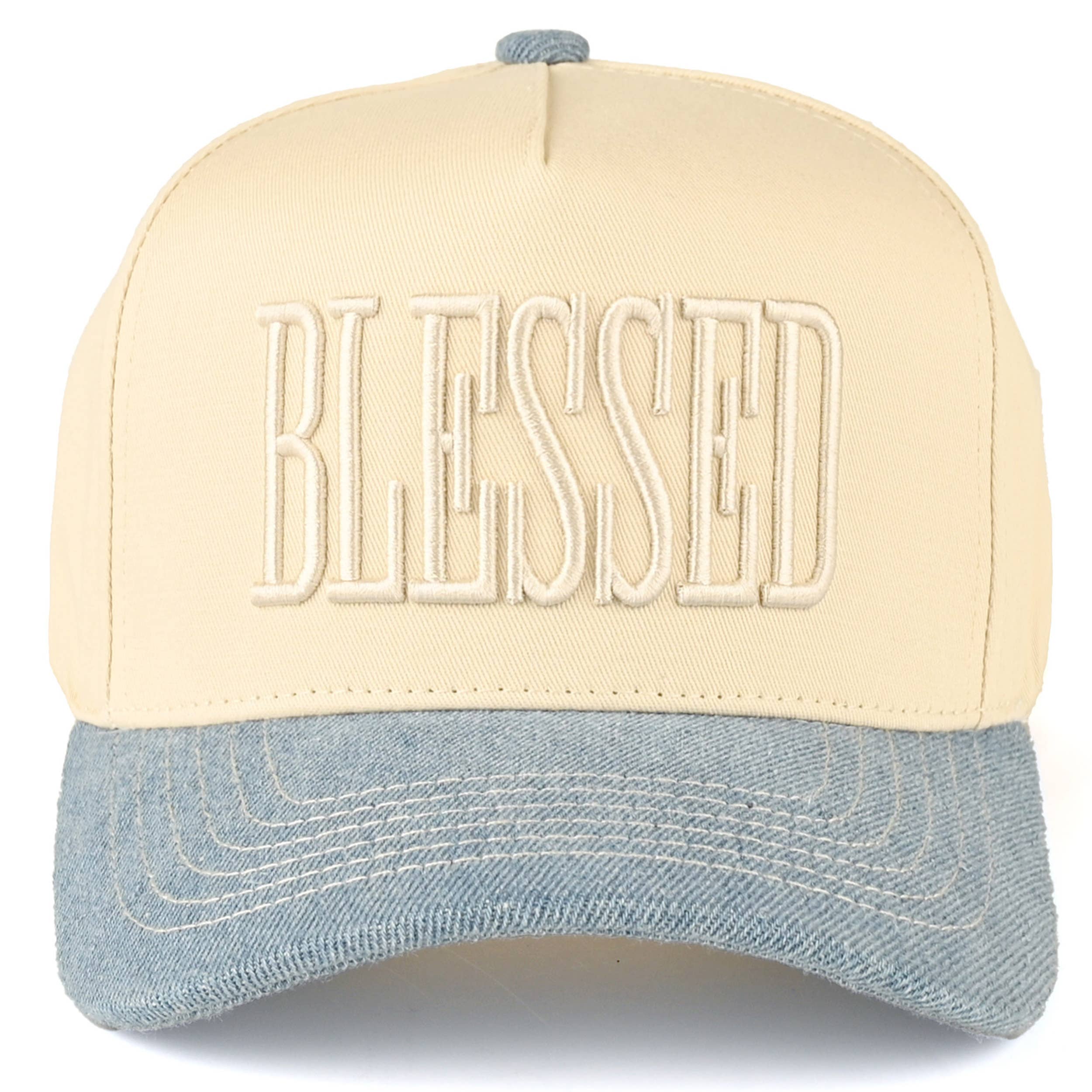 BLESSED Letter Embroidered Two Tone Trucker Hat Cap