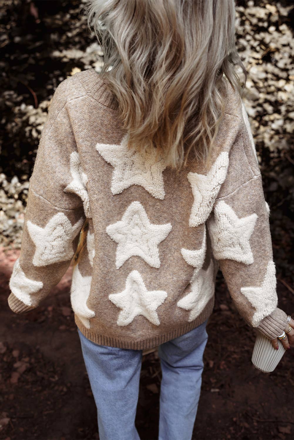 Star Pattern  Pockets Long Sleeve Knit Cardigan