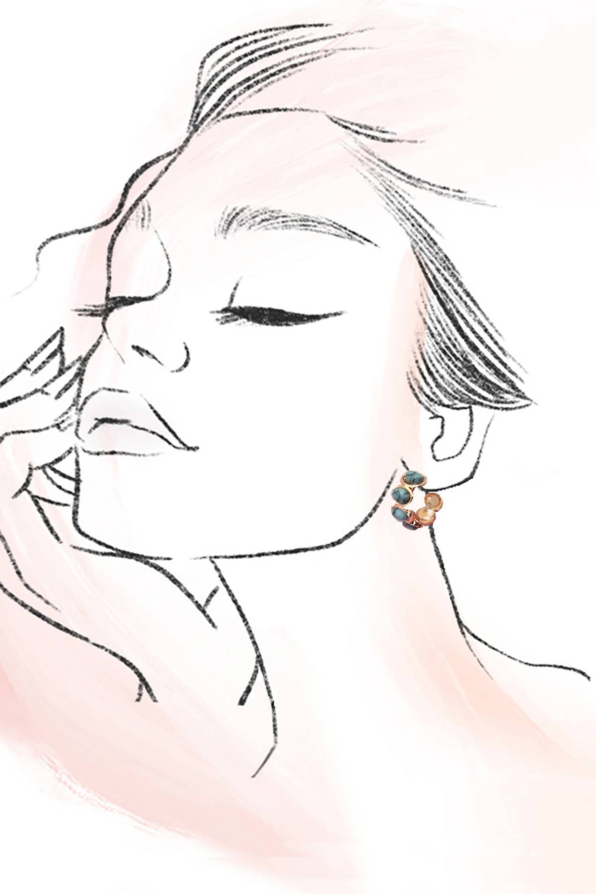 OVAL NATURAL STONE TURQ HOOP EARRINGS |