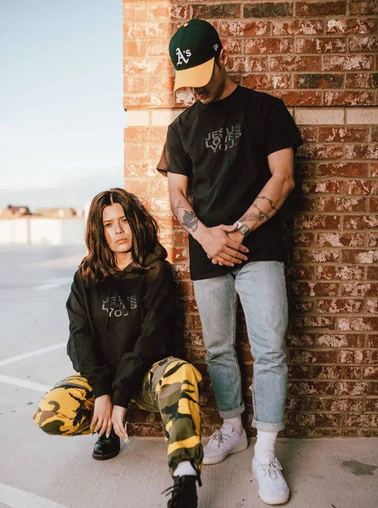 3-D Puff Print Black on Black Jesus Loves You