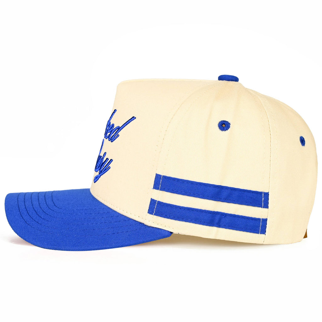 BOOKED AND BUSY Letter on Two Tone Trucker Hat: Blue